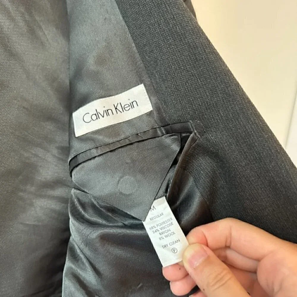 Calvin Klein Men's Dark Gray Wool Blend Double Button Blazer Jacket Size M